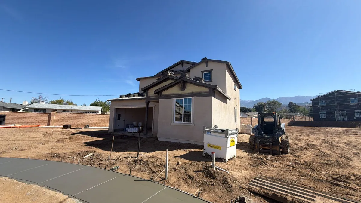 Aerial view of hillside construction